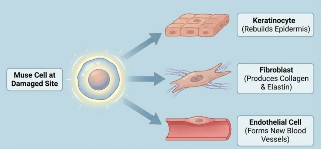 Muse cells skin damage repair mechanism