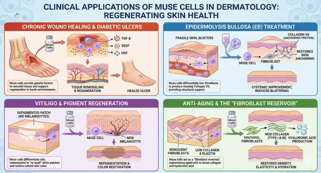 Clinical applications for muse cells in skin health
